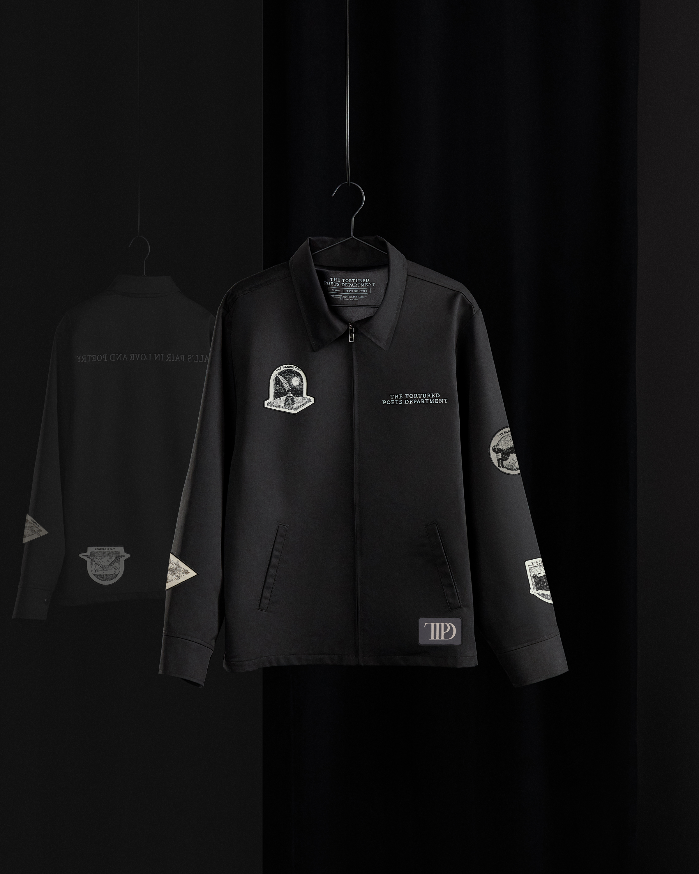 The Tortured Poets Department Black Jacket & 2 Patch Set Bundle
